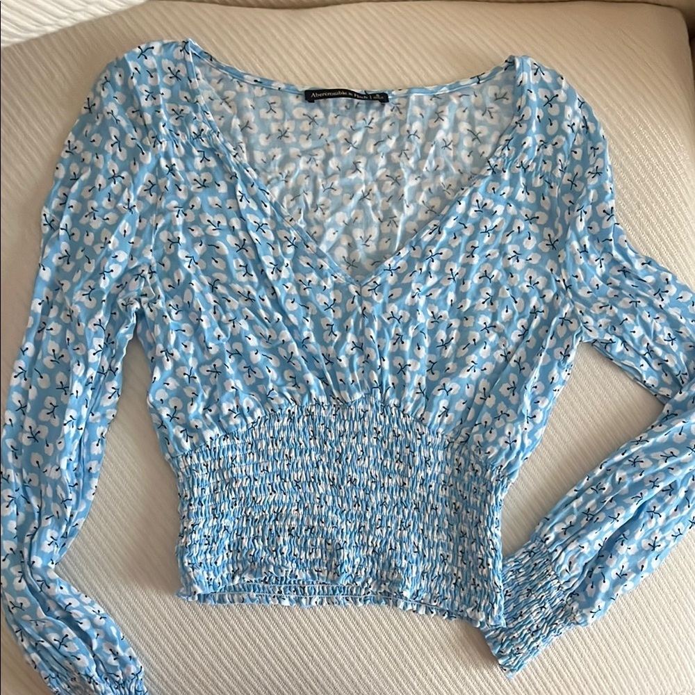 Blue Floral Smocked Top